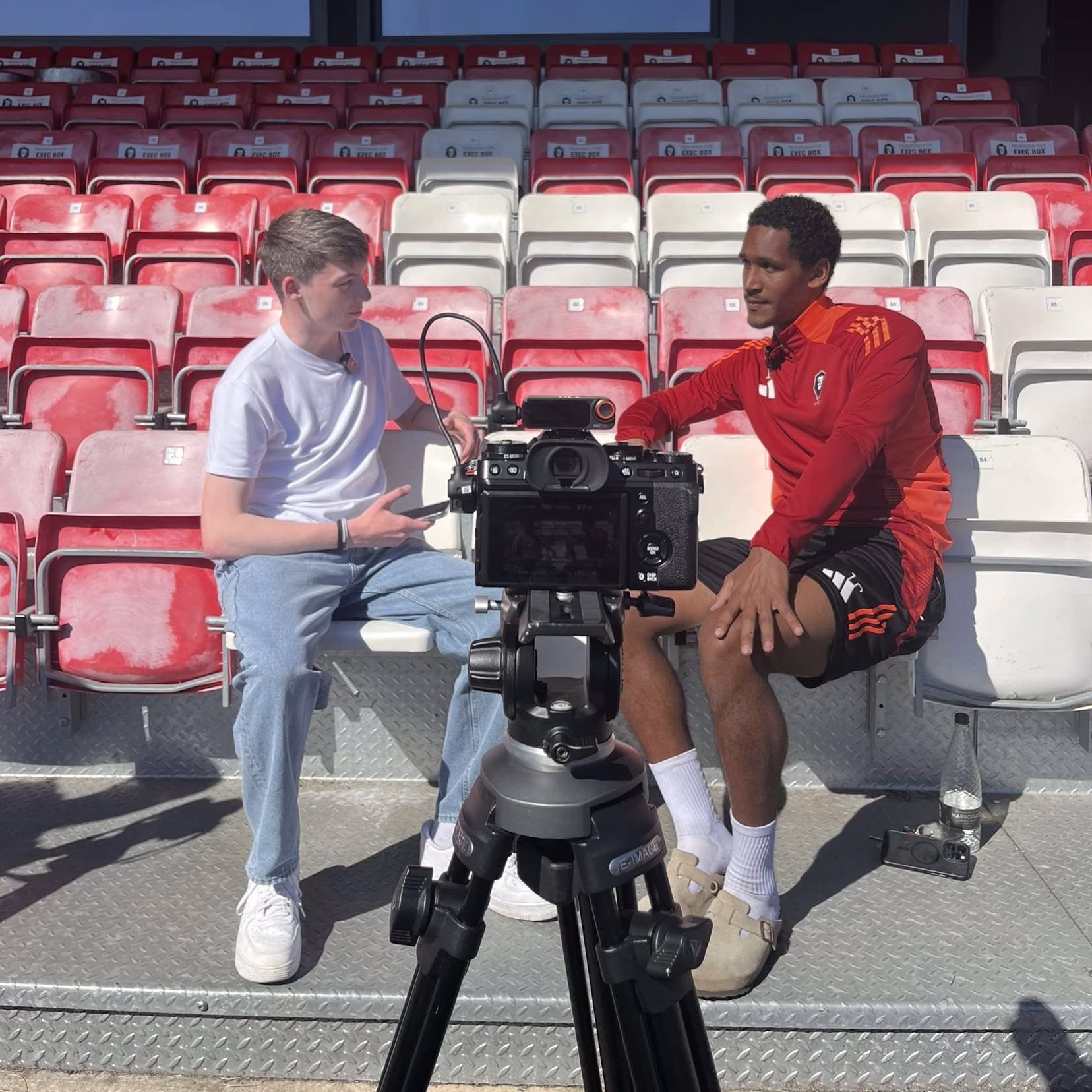 sports journalism student callum foy conducting an interview